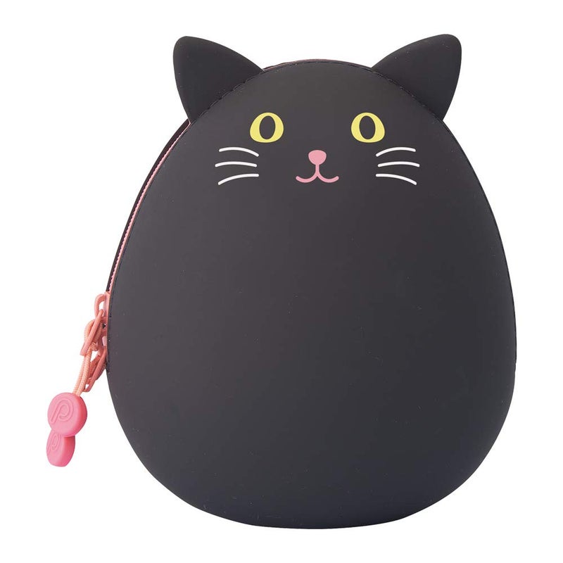 LIHIT LAB LIHITLAB PuniLabo Zipper Pouch, Egg-Shaped, 3.8" x 4.7", Black Cat (A7783-3) - Image 1